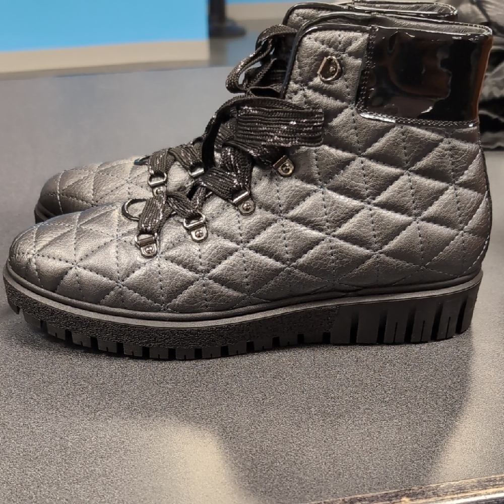 Quilted Black Lace-Up Boots
